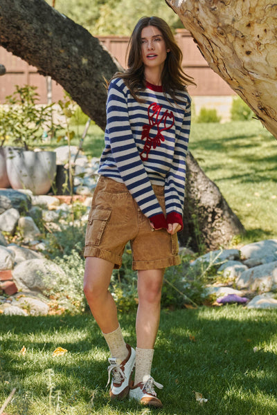 Urban Daizy - Lobster Embroidered Breton Stripe Sweater