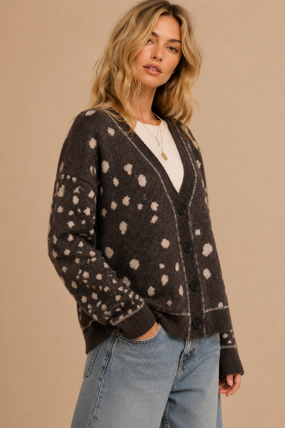 J.NNA - FAWN ARTWORK PRINT BUTTON DOWN CARDIGAN