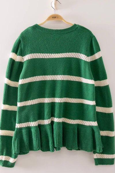 VERY J - 12W3687N-Stripe Peplum Knit Sweater