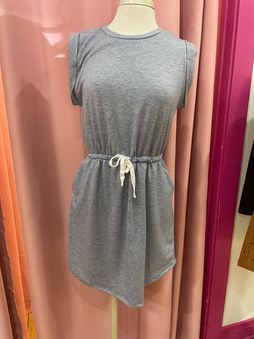 Denim Blue Sleeveless Drawstring Mini Dress