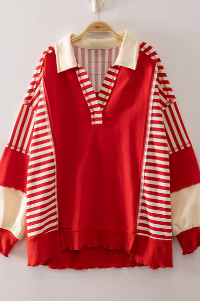 VERY J - NT12811-Vintage Stripe Rugby Sweatshirt