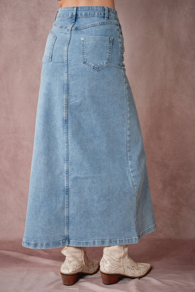Blue B - 91999S Wave Cutout Denim Midi Skirt