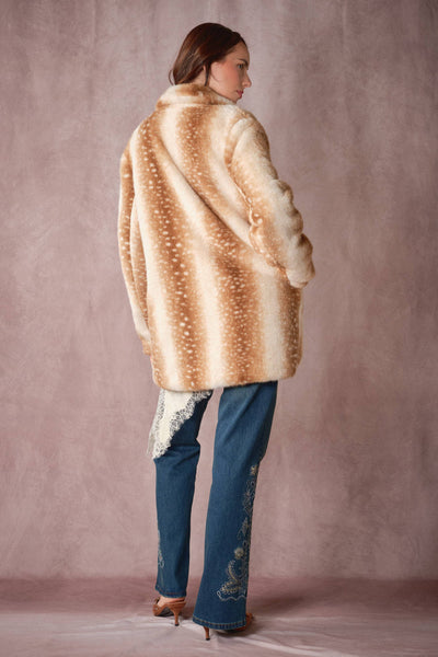 Blue B - 25046J Deer Print Faux Fur Coat