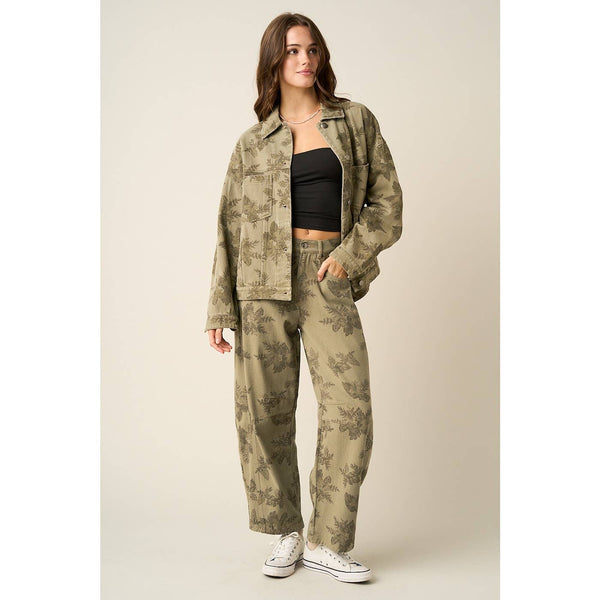 mittoshop - FLORAL PRINT BARREL LEG COTTON TWILL PANTS