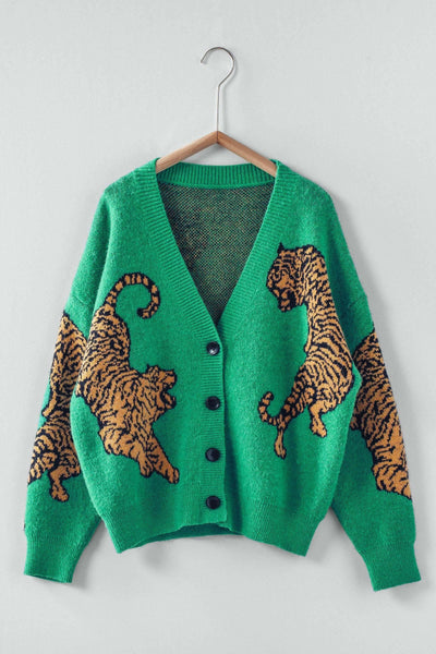 Urban Daizy - Tiger Jacquard Knit Sweater Cardigan