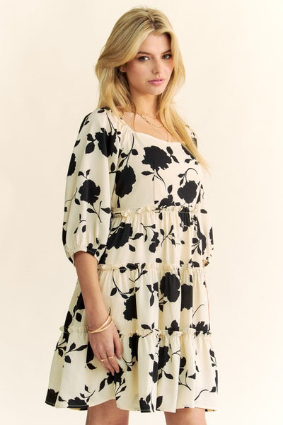 Beautiful Floral Print Square Neck Dress