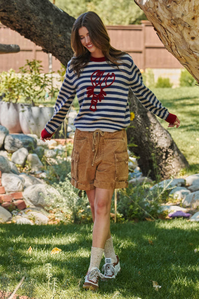 Urban Daizy - Lobster Embroidered Breton Stripe Sweater