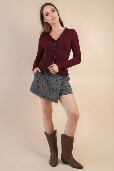 Button Down Lace Trim Fitted Top - Multiple Colors