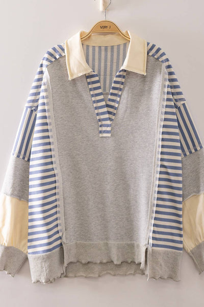 VERY J - NT12811-Vintage Stripe Rugby Sweatshirt