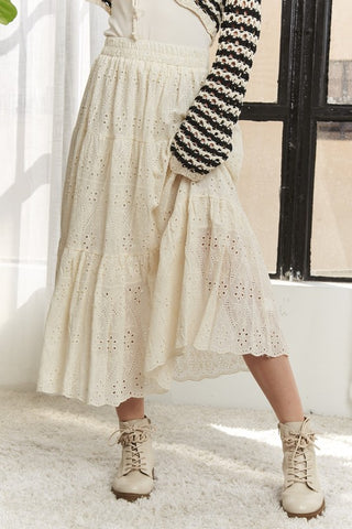 Elastic Waistband Tiered Midi Skirt