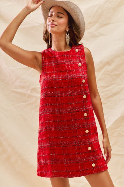 Christmas Tweed Holiday Mini Dress With Pockets