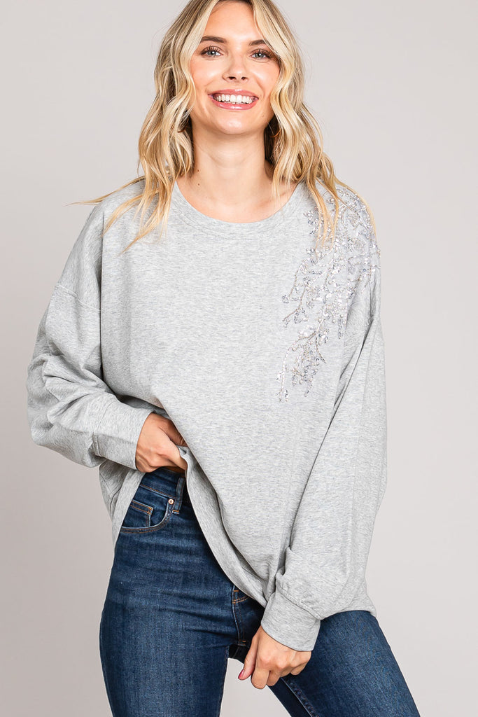 Embellished Heather Grey Sweatshirt