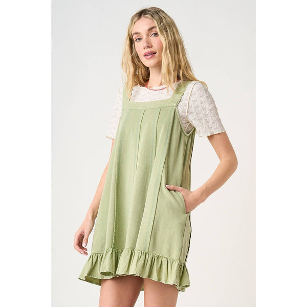 mittoshop - MINERAL WASH V BACK RUFFLE HEM MINI DRESS