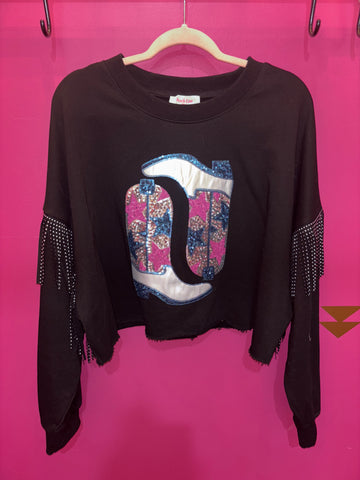 Sequin Boots Fun Fringe Sweatshirt
