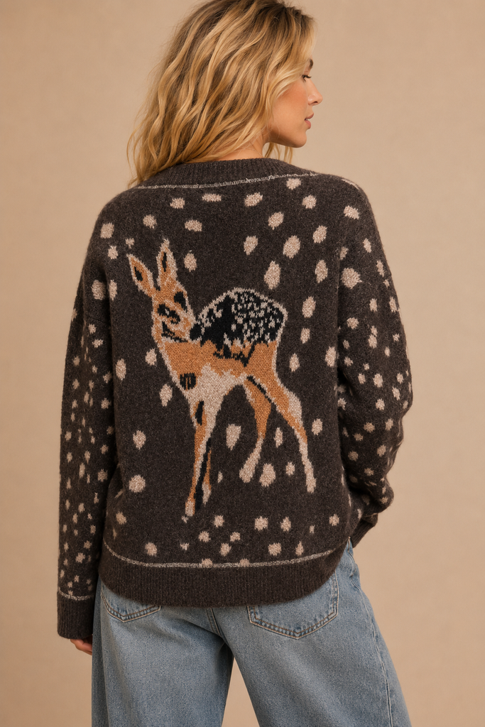 J.NNA - FAWN ARTWORK PRINT BUTTON DOWN CARDIGAN