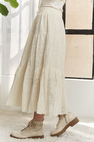 Elastic Waistband Tiered Midi Skirt