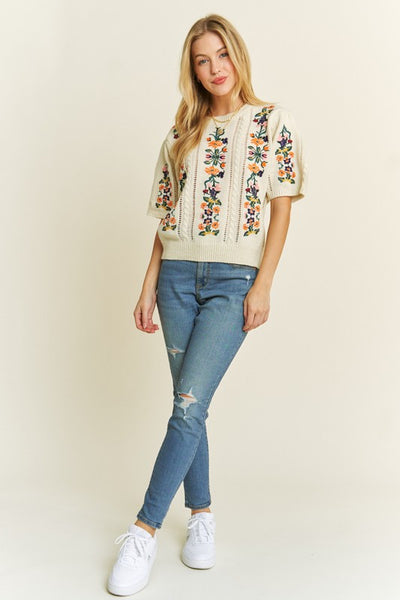 Elegant Embroidered Ivory Sweater