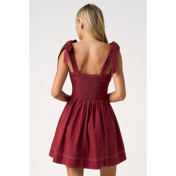 mittoshop - GAME DAY CONTRAST STITCH TIE SHOULDER MINI DRESS