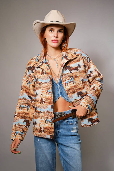 Blue B - 33144J Western Pattern Button Front Jacquard Jacket