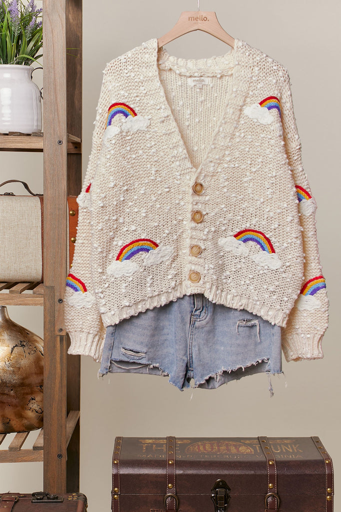 V Neck Rainbow Cardigan