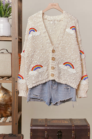 V Neck Rainbow Cardigan
