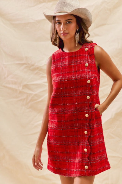 Christmas Tweed Holiday Mini Dress With Pockets