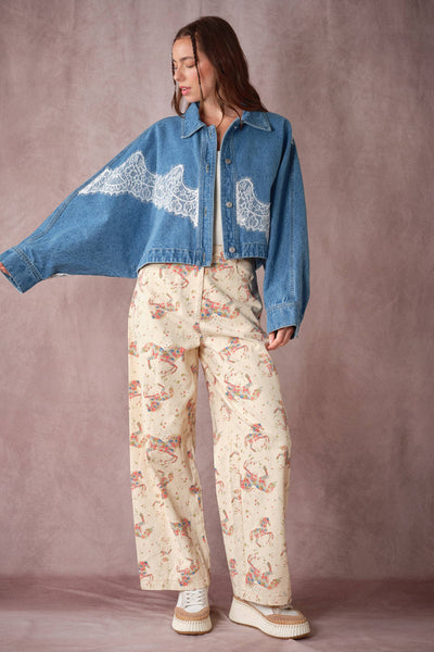 Blue B - 25021J Lace Trim Dolman Denim Jacket