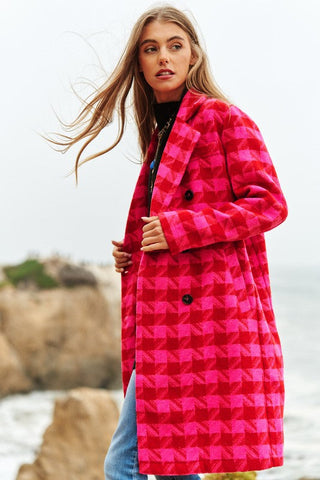 Checkered Pink and Red Tweed Coat