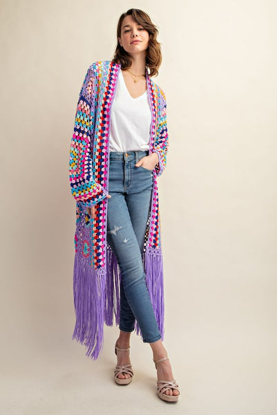 Colorful Crochet Cardigan Duster