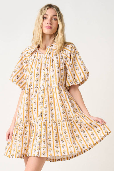mittoshop - FLORAL STRIPE PRINT TIERED MINI SHIRT DRESS