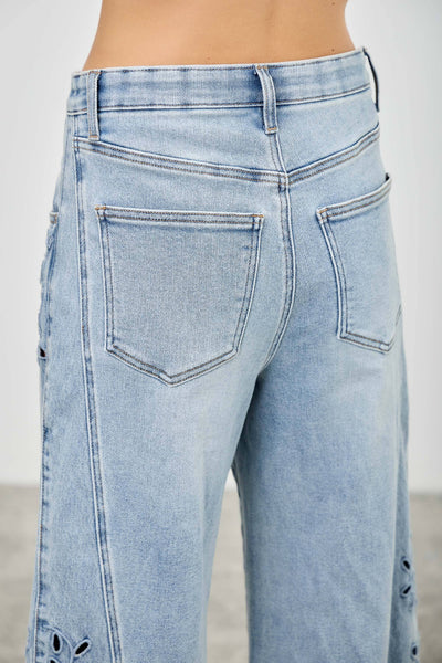 SAIGE DENIM - P8309L-HIGH RISE LOW CURVE BARREL WITH EMBROIDERY