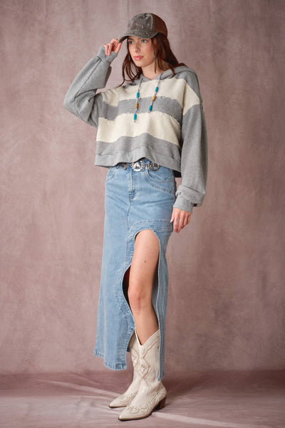 Blue B - 91999S Wave Cutout Denim Midi Skirt