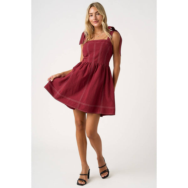 mittoshop - GAME DAY CONTRAST STITCH TIE SHOULDER MINI DRESS