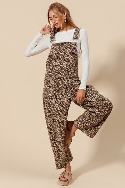 Leopard Twill Denim Slouchy Barrel Overalls