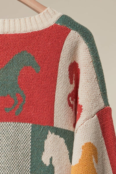 Mello. - Color Block Horse Print Cardigan