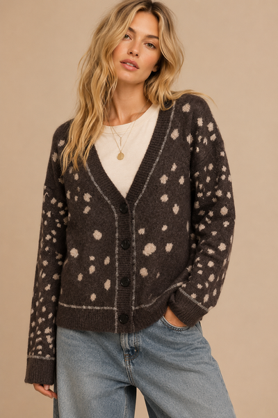 J.NNA - FAWN ARTWORK PRINT BUTTON DOWN CARDIGAN