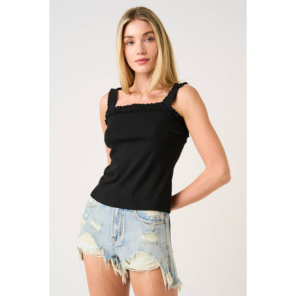 mittoshop - RUFFLE TRIM RIBBED TANK TOP