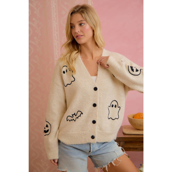 Halloween Ghost Pumpkin Bat Cardigan