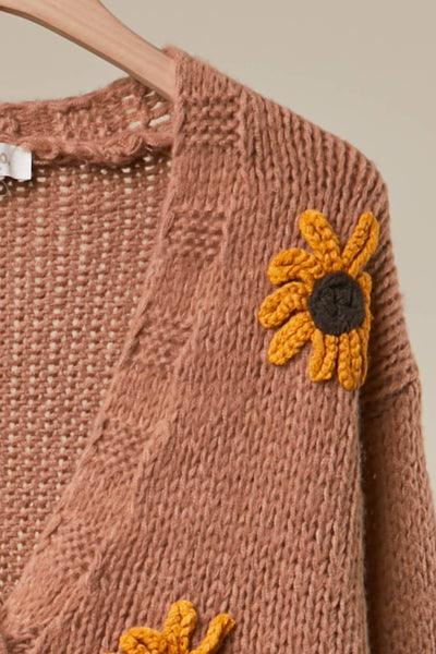 Mello. - Sunflower Embroidered V Neck Cardigan