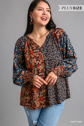 Mixed Flower Print Blouse Top