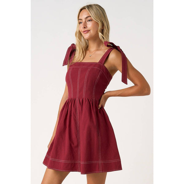 mittoshop - GAME DAY CONTRAST STITCH TIE SHOULDER MINI DRESS
