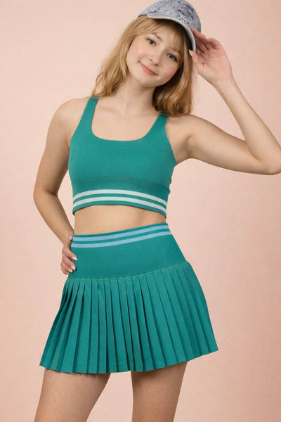 VERY J - NT12571SET-Striped Band Detail Activewear Top & Skirt Set