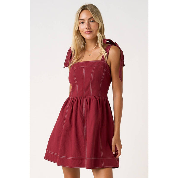 mittoshop - GAME DAY CONTRAST STITCH TIE SHOULDER MINI DRESS