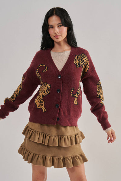Urban Daizy - Tiger Jacquard Knit Sweater Cardigan