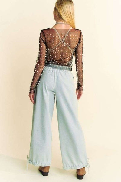 Beaded and Pearl Embellished Sheer Top