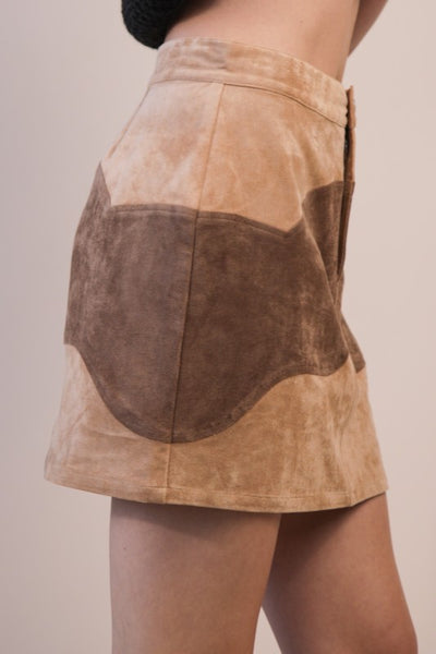 Color Block Vegan Suede Mini Skirt - Multiple Colors
