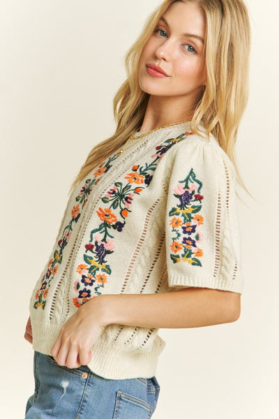 Elegant Embroidered Ivory Sweater