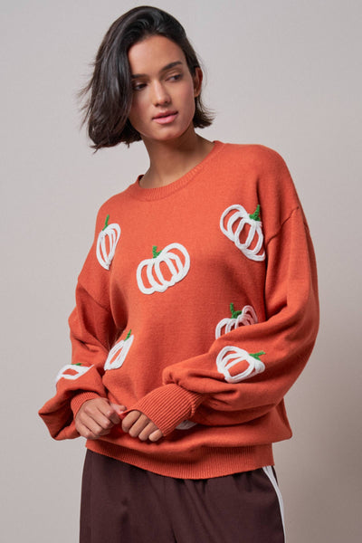 Urban Daizy - Pumpkin Patch Balloon Sleeve Sweater