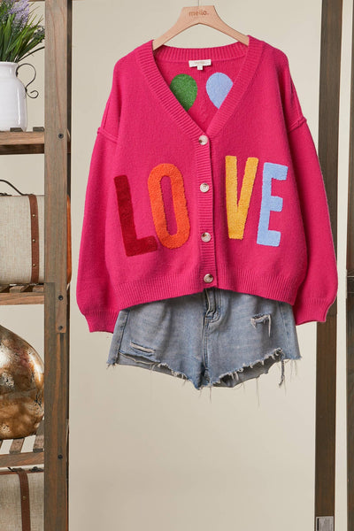 Mello. - Love Lettering Heart Patchwork V Neck Cardigan