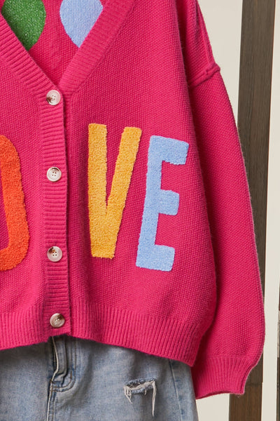 Mello. - Love Lettering Heart Patchwork V Neck Cardigan